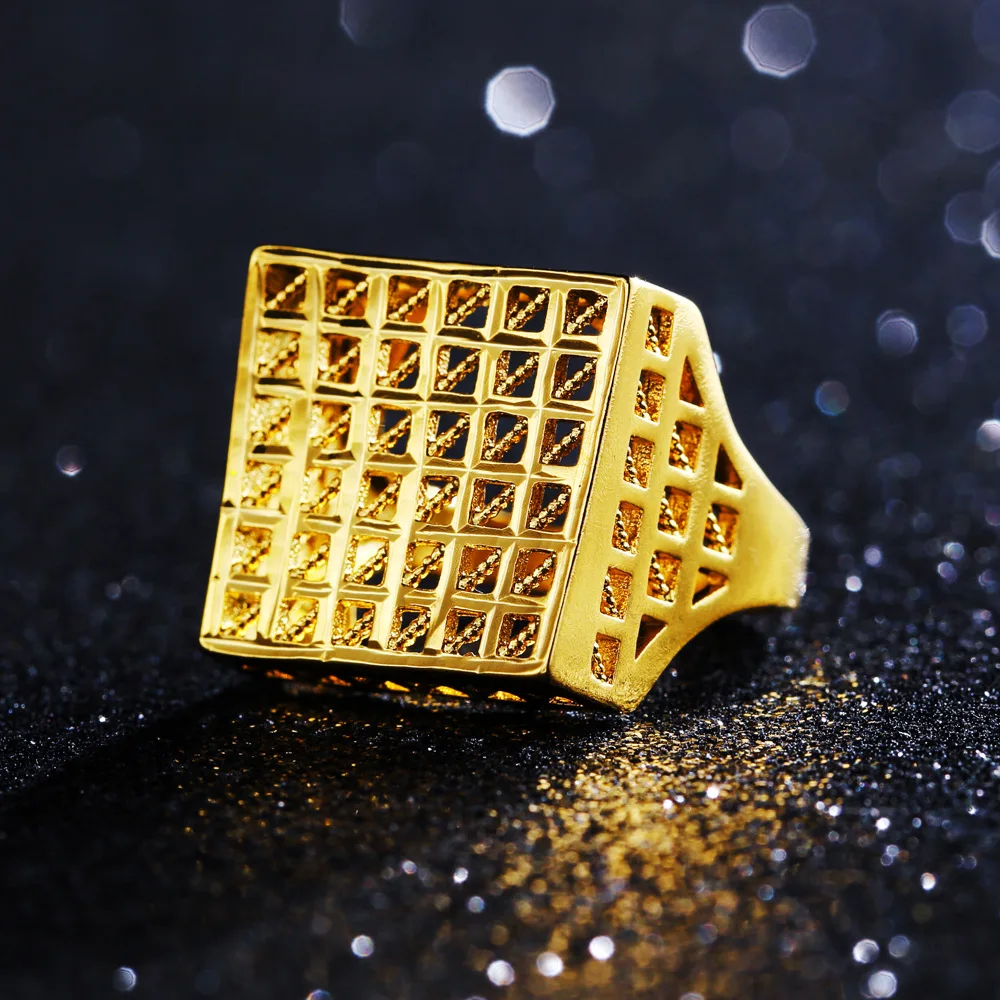 Gold color copper Wedding Rings Grid Design Couple Ring For Women/Men Wholesale | Украшения и аксессуары