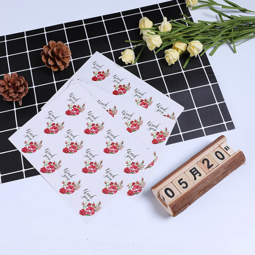

120pcs/lot Round Thank you Rose Flower Adhesive Baking Seal label Handmade Gift sticker