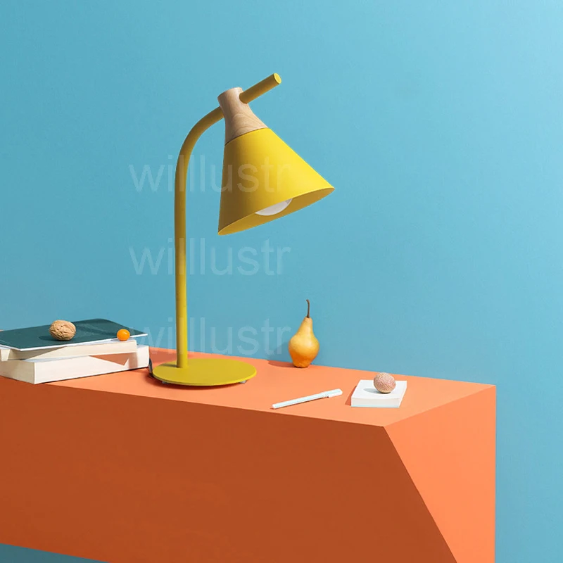 

WillLustr iron wood reading lamp bedside table light study room sofa desk lighting office hotel Macaron color pink yellow gray