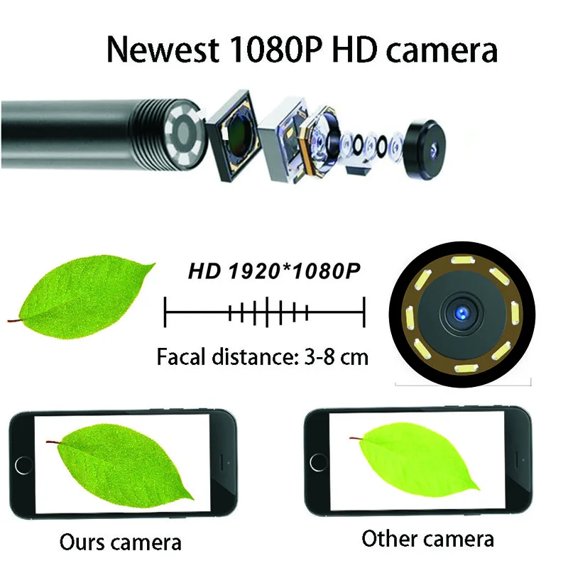 Lerbyee Wifi беспроводной Эндоскоп HD 1080P Инспекционная камера водонепроницаемый Полужесткий бороскоп видео осмотр для iPhone Android
