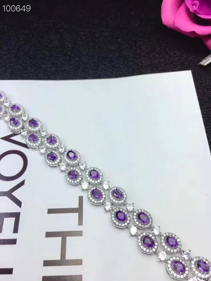 

S925 silver natural amethyst bracelet natural purple crystal bracelet Luxurious big chain Lovely women party gift fine jewelry