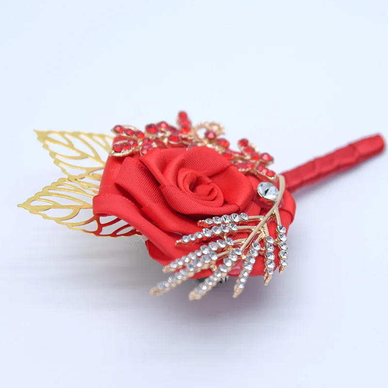 JaneVini Chinese Red Grooms Corsage Wedding Gold Leaf Beaded Boutonniere Brooch Boutonnieres Men's Suit Pin 2019 |