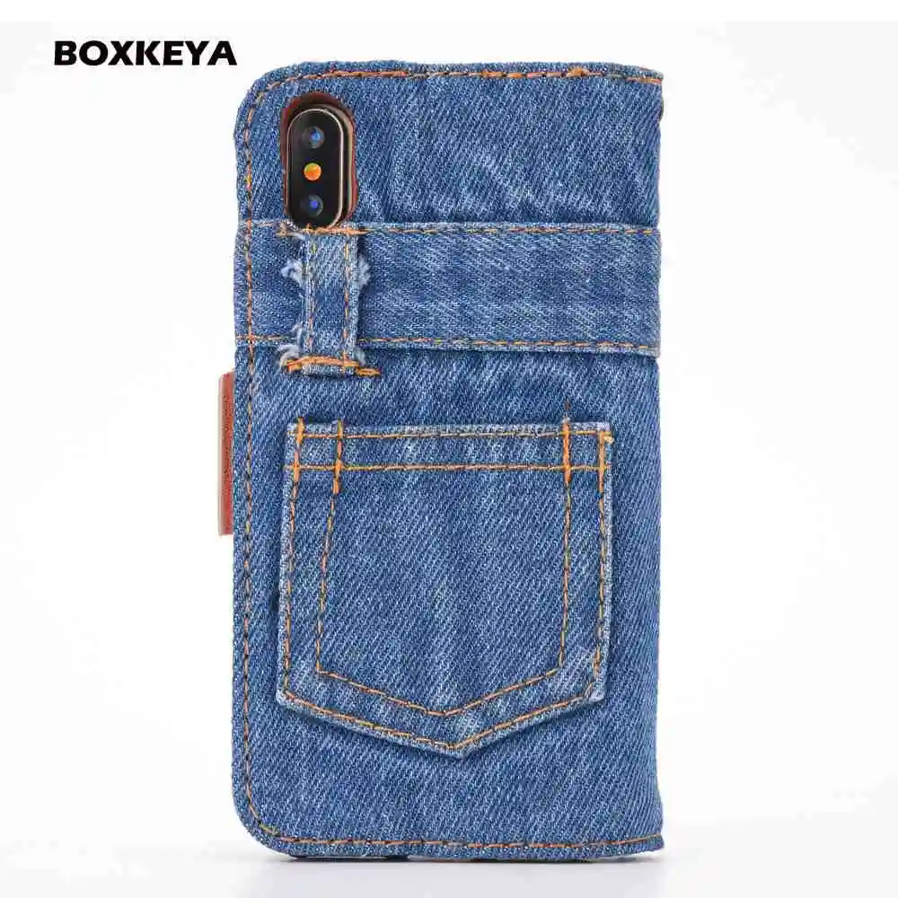 Роскошные джинсовые кожаные чехлы-бумажники для телефонов iPhone X, 6, 6 S, 7, 8 Plus, чехлы с отделениями для карт, чехлы для samsung S9, S9 Plus, чехлы для телефонов - Цвет: blue