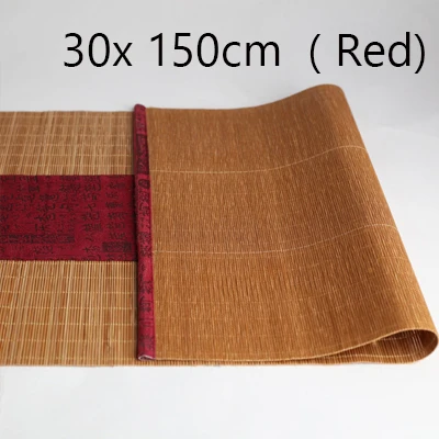 W30cm L150cm Red Завершенный размер, Натуральный Бамбуковый чайный столик, флаг с тканевым краем, домашний чайный коврик, ретро украшение, занавес для стола - Цвет: W30cm L150cm Red