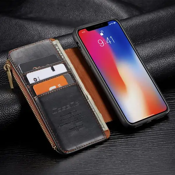 Чехол Me для iPhone X, 8, 7, 6, 6S Plus, чехол-кошелек, роскошный, 2в1, кожаный чехол-кошелек на молнии, чехол для iPhone 8, 7, X - Цвет: BLACK