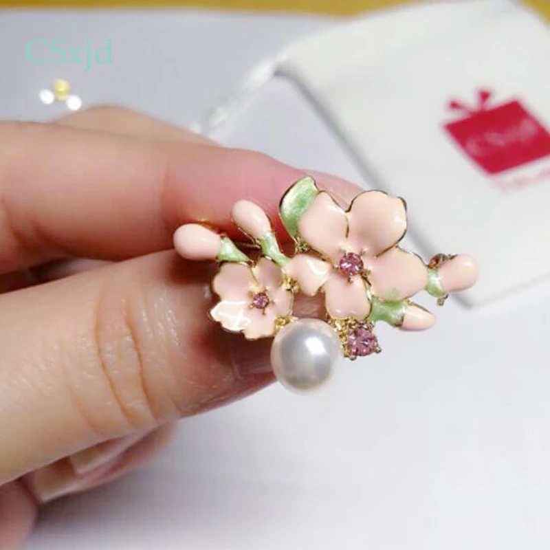 CSxjd Cute delicate enamel pink cherry flower brooch Imitation pearl corsage hats scarf pin accessories | Украшения и аксессуары