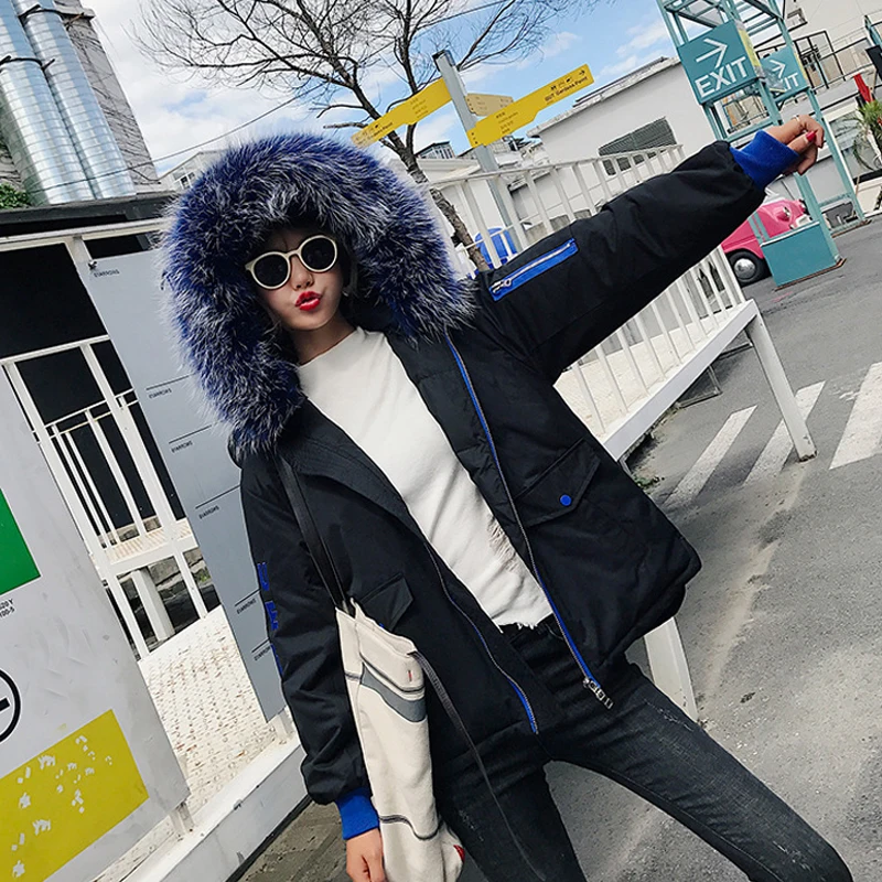 Большой натуральный мех енота 2018 Женское зимнее пальто куртка для женщин толстые