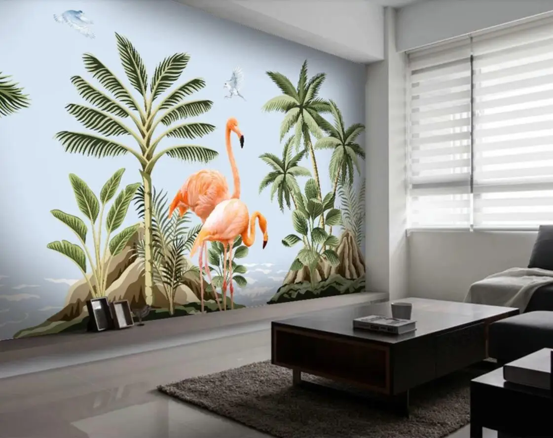 

Nordic Tropical Leaf Wallpaper Mural for Living Room Wall Art Decals Custom Photo Wall Paper Rolls Rainforest Flamingo Murals