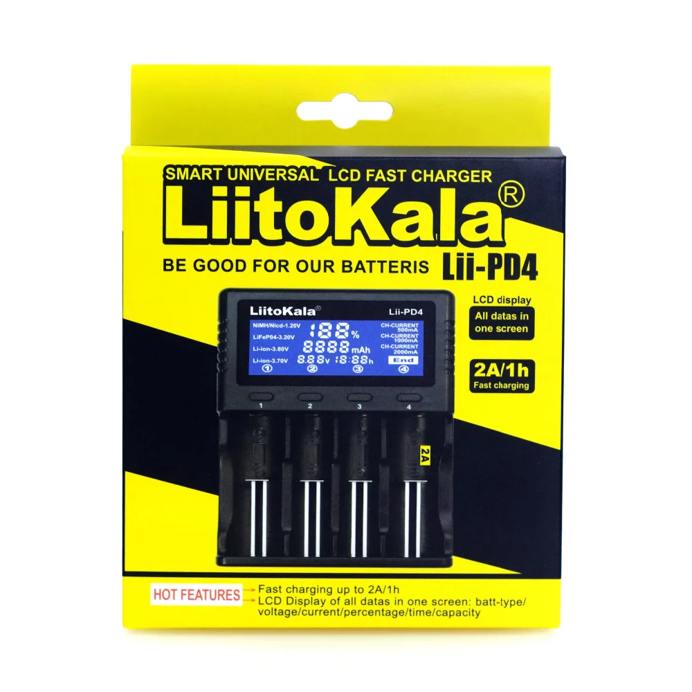 

Liitokala Lii-PD4 500 400 300 S1 NiMH Battery Charger,3.7V 18650 18350 18500 17500 10440 26650 1.2V AA AAA 5V output LCD charger