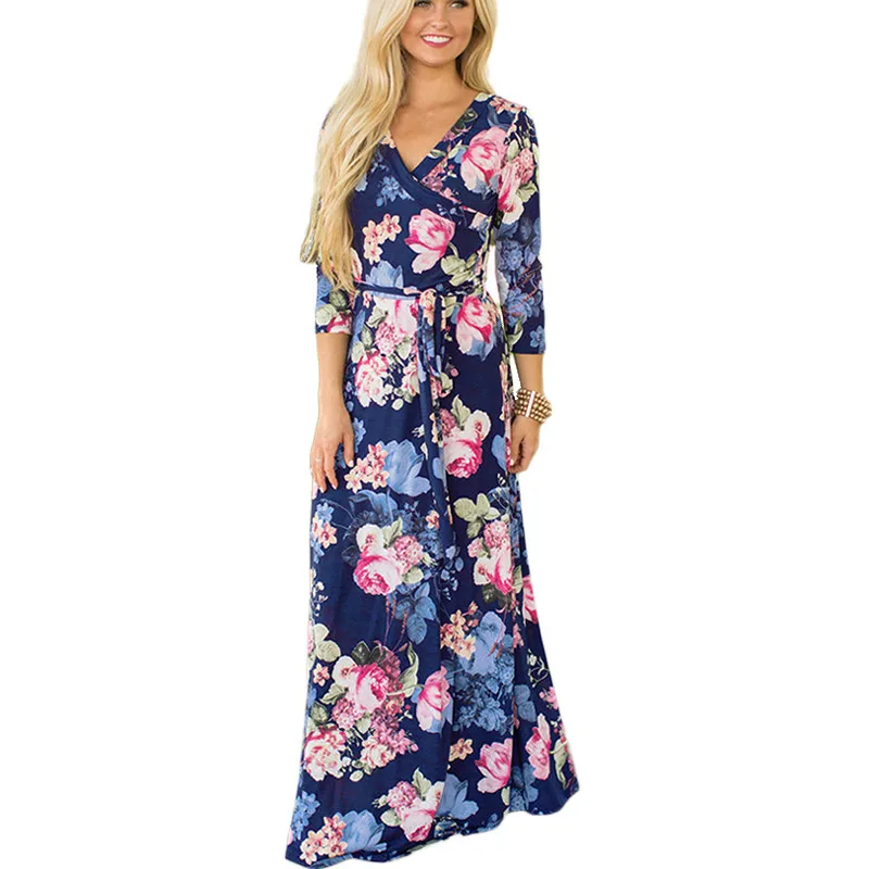 

2019 Summer Long Dress Floral Print Boho Beach Dress Tunic Maxi Dress Women Evening Party Dress Sundress Vestidos de festa XXL