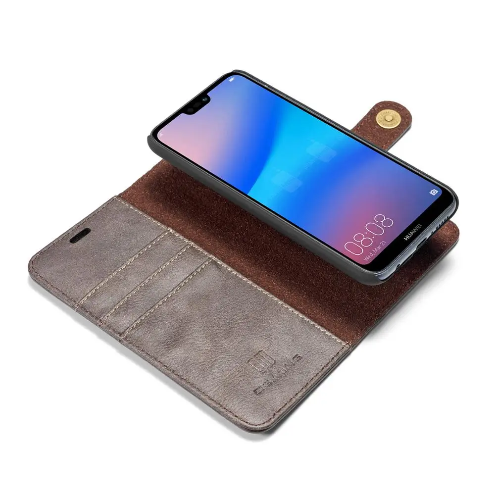 

DG Ming Cowhide Leather Card Slots Wallet Magnetic Detachable Case Cover for Huawei P20 Lite