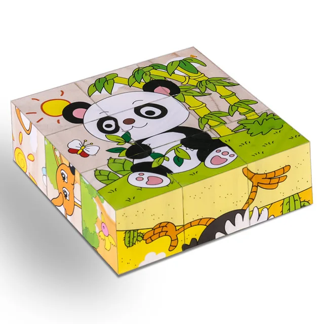 panda Высококачественная Шестигранная картина деревянная головоломка 3D пазл детские игрушки Ранние развивающие игрушки куб головоломка детские подарки - Цвет: panda