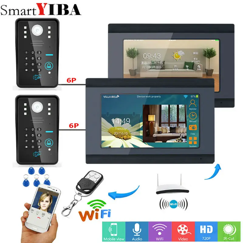 Видеодомофон SmartYIBA проводной/беспроводной с 2 проводными камерами 7 дюймов