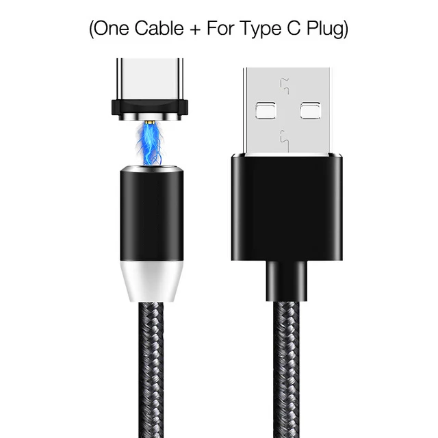 Black for Type-c Lasaier светодиодный магнитный кабель и кабель Micro USB и кабель usb type C с нейлоновой оплеткой Магнитный кабель для зарядного устройства для iPhone Xs Max - Цвет: Black for Type-c