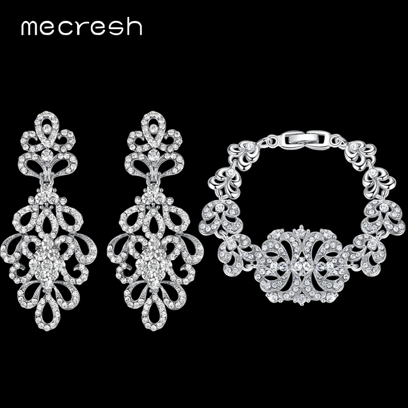 Роскошные свадебные ювелирные наборы Mecresh с кристаллами серебряного/золотого
