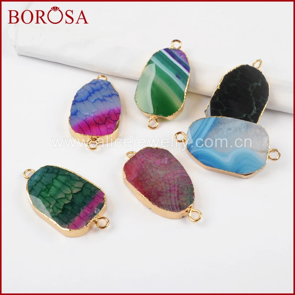 BOROSA позолоченный отполированный Радужный оникс огненный Агат Соединитель