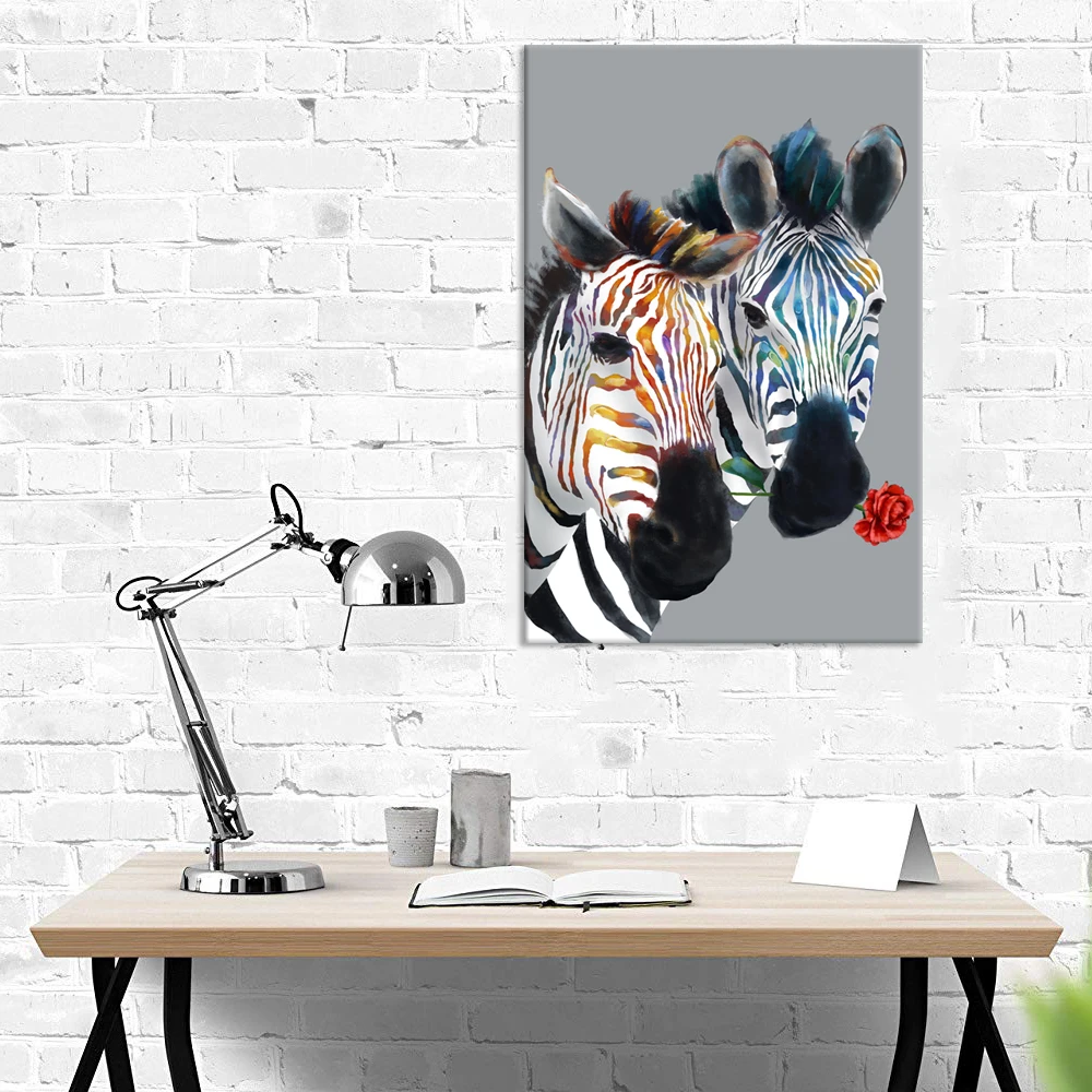 Абстрактные животные холст стены искусства Радуга Зебра с красной розой дикой