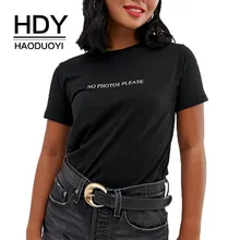 Женская Офисная футболка HDY Haoduoyi черная Однотонная с круглым