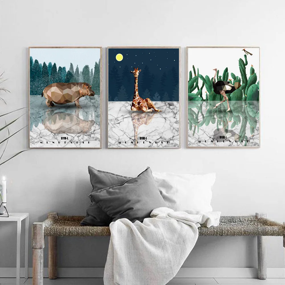 

Abstract Animal Giraffe Flamingo Cactus Wall Art Canvas Painting Nordic Posters and Prints Wall Pictures for Living Room Decor