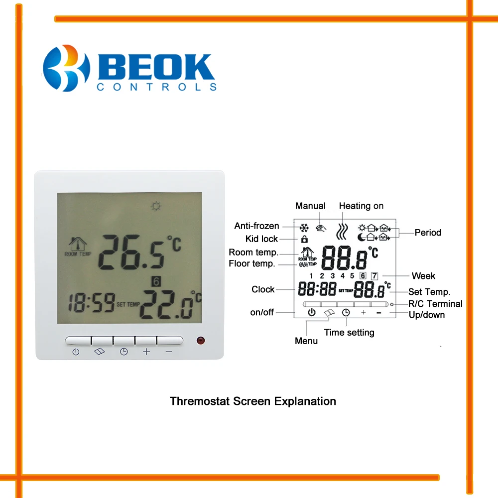 Beok 3 шт. TOL63R EP Электрический терморегулятор отопления для теплого пола