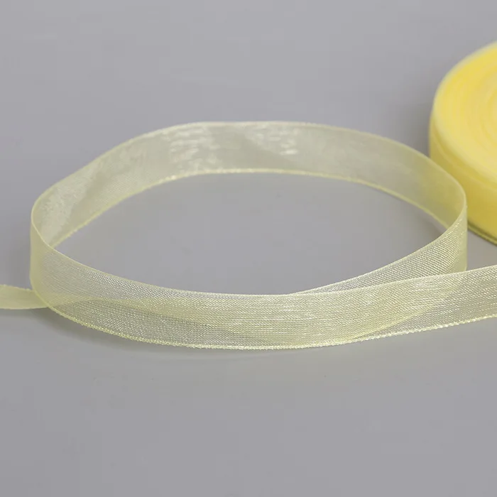 Yellow 12 мм, 50 ярдов/рулонов, 45 м, красивая шелковая из органзы, двойная прозрачная лента для украшения свадебной вечеринки, упаковочный пояс, подарок - Цвет: Yellow