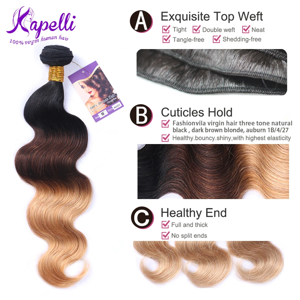 8A Malaysian virgin hair wigs for black women ombre body wave weave bundles 1B/4/27 Body Wave Ombre 3Pcs/Lot |