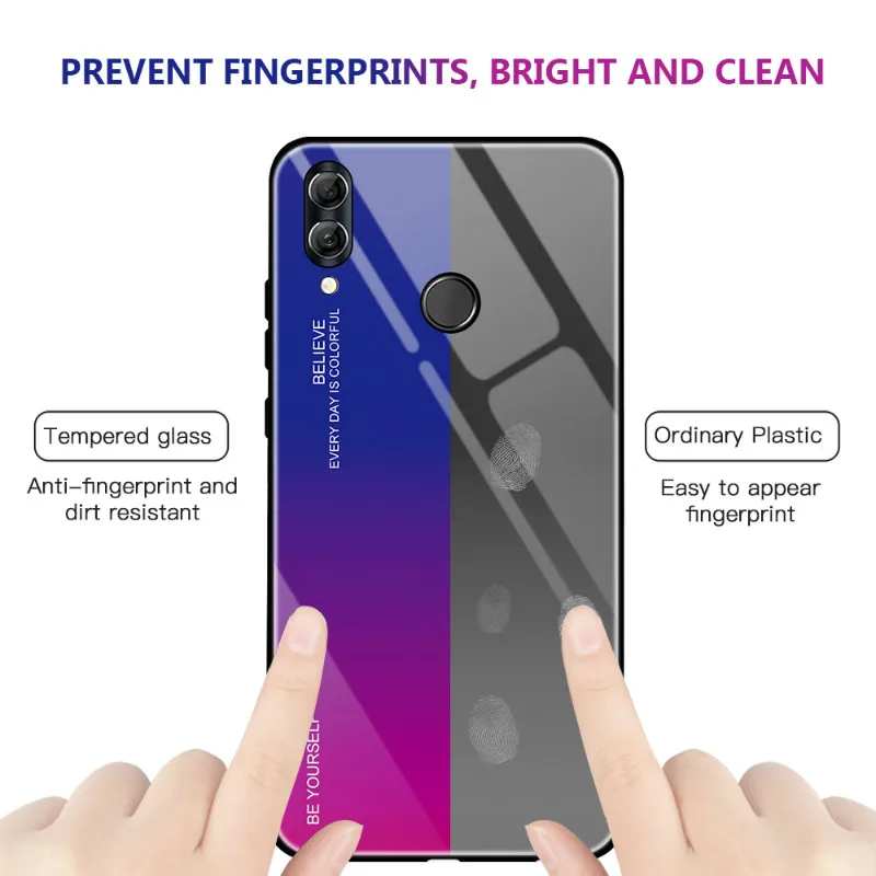 Чехол для Huawei P Smart 2019 с градиентным закаленным стеклом Жесткий мягкий