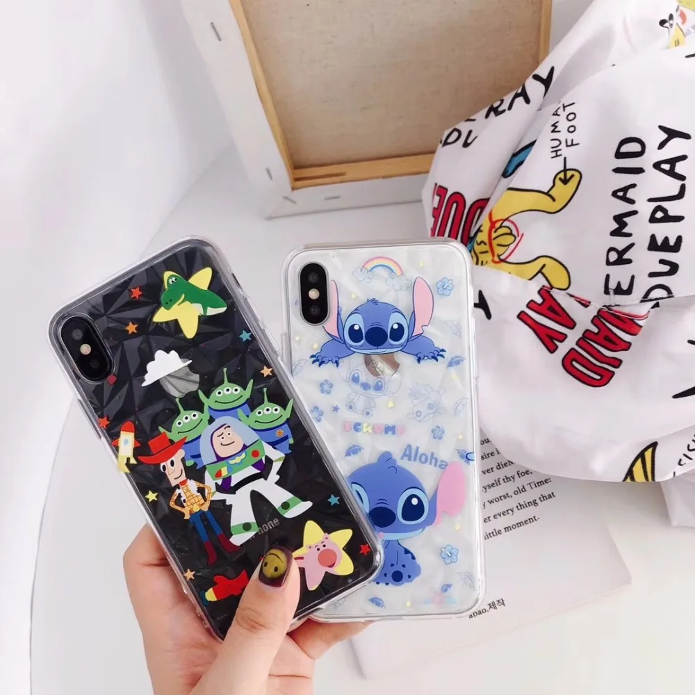Cute Cartoon Monsters toy story Stitch phone case for iphone X 6 6s plus 7 8 Diamond pattern Transparent silicone back cover |