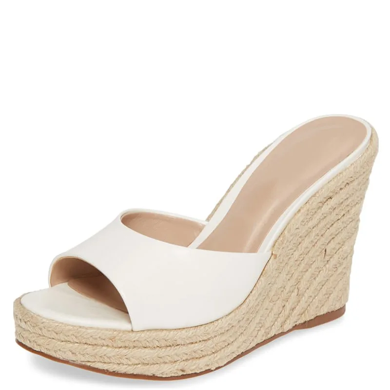 Туфли на высокой танкетке цвет черный белый эспадрильи Босоножки платформе