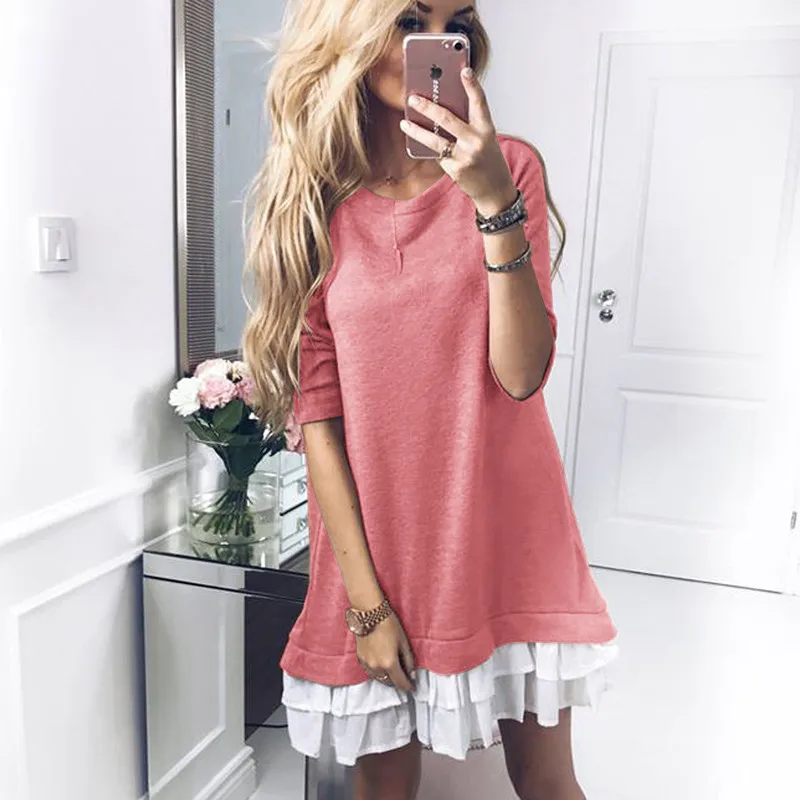 ELSVIOS женское элегантное гофрированное базовое платье 2018 осеннее лоскутное