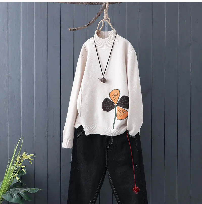 Ретро лепесток жаккардовые водолазка свитер в стиле mori girl и 2018 на осень-зиму |