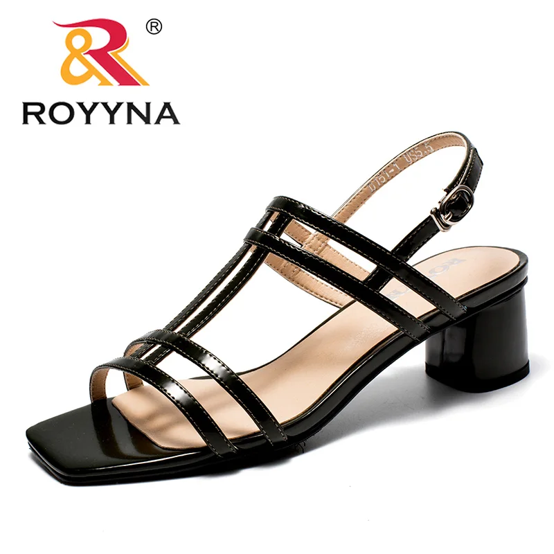 ROYYNA/Новинка; модные стильные женские туфли-лодочки; изящный дизайн; Femme; Летняя обувь на высоком квадратном каблуке; Feminimo; Быстрая