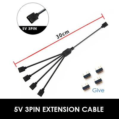 AURA дргб 1TO 2/3/4 и 5V 3PIN кабель расширения для MSI, ASUS материнская плата, двойной женский 3PIN порт, сплитер, VDG gigabyte кабель - Цвет лезвия: 30cm 1 to 4 cable