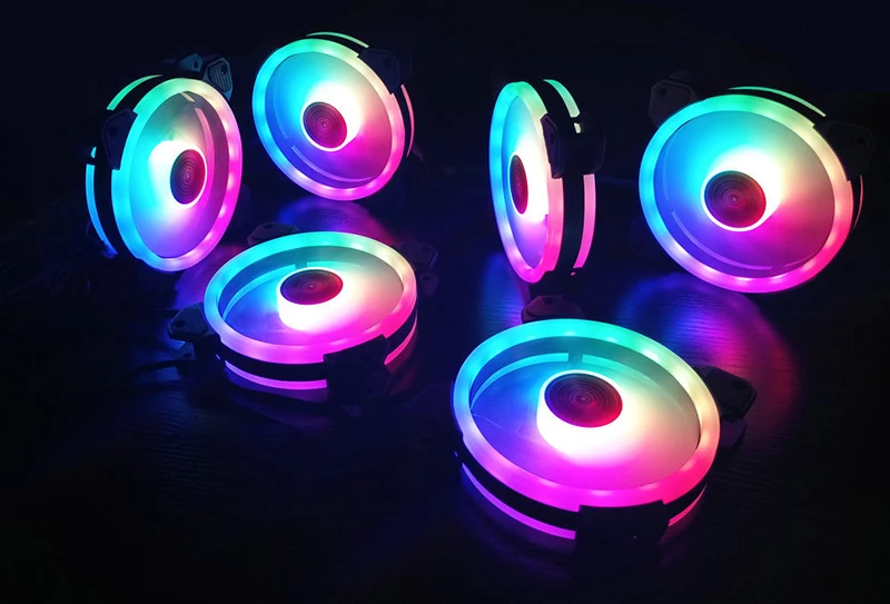 Цветной 120 мм круглый RGB cpu охлаждающий вентилятор+ пульт дистанционного управления с двойной диафрагмой светодиодный светящийся ПК корпус тихий вентилятор водяного охлаждения