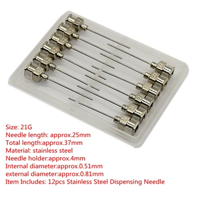12pcs 21G Needle Дозирующие иглы тупые концы 19 г 21 г клей жидкостной шприц иглы из нержавеющей стали 12 шт. Набор для промышленный дозатор - Цвет: 12pcs 21G Needle