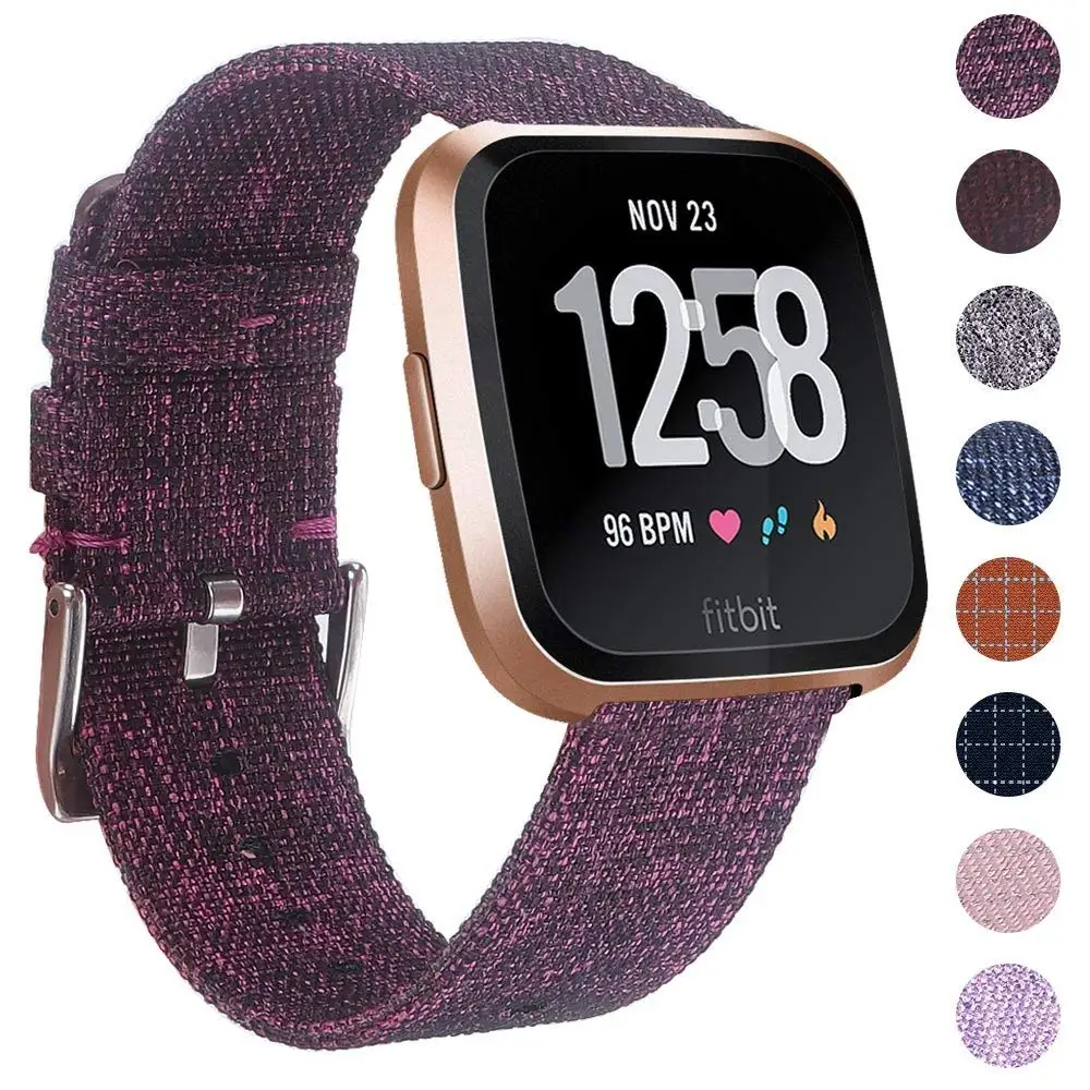 TORQUILA тканый нейлоновый ремешок для Fitbit Versa Смарт-часы Регулируемый тканевый дышащий быстросъемный Браслет замена - Цвет ремешка: Rose Pink