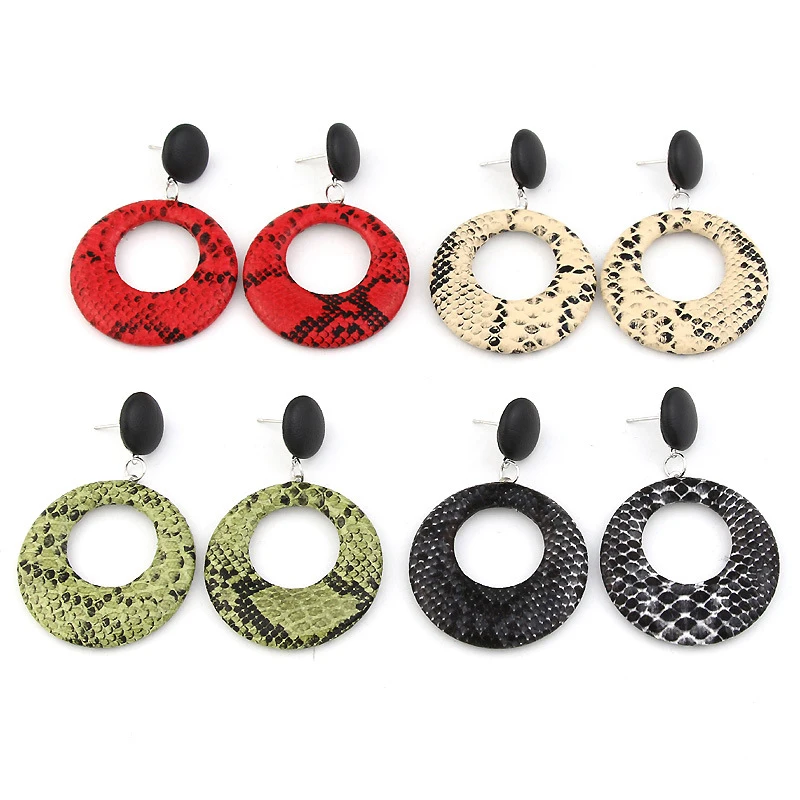 Новые висячие серьги из змеиной кожи для женщин модные геометрические круглые