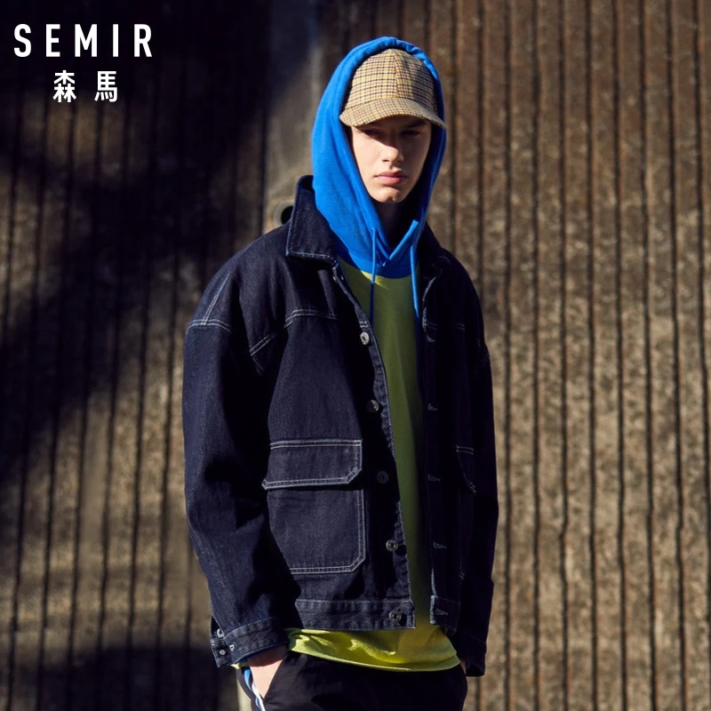 Мужская джинсовая куртка SEMIR потертая из 100% хлопка с открытыми плечами и передним