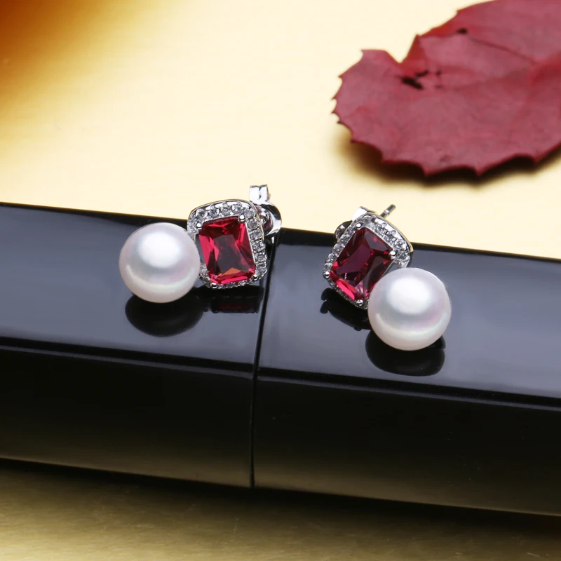 Женские серьги с натуральным жемчугом FENASY милые серьги-гвоздики рубинами