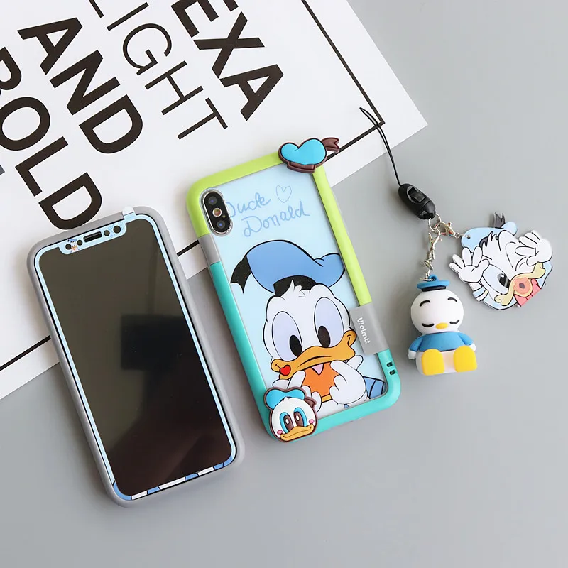 Для iPhone XS max XR X пленка для экрана из закаленного стекла(F& B)+ мягкий бампер для iPhone 11pro 8 8plus 6 6SP 7 7P Дейзи Дональд Дак Fudas