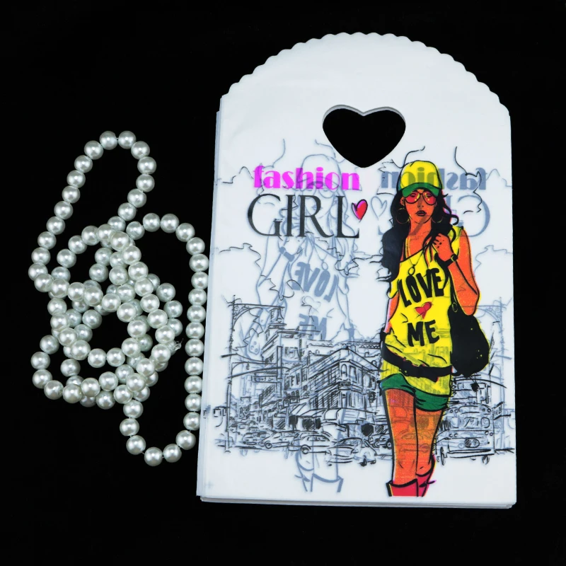 13*21 см 50 шт./лот белая пластиковая сумка с принтом для девочек маленькая упаковка