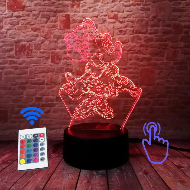 Remoter and Touch 3 Микки Маус, вечерние, Ночной светильник, 3D светодиодный, 7 цветов, меняющий сон, светильник minie e, Микки Маус, мультяшный, фигурный светильник, игрушки для малышей - Цвет: Remoter and Touch 3