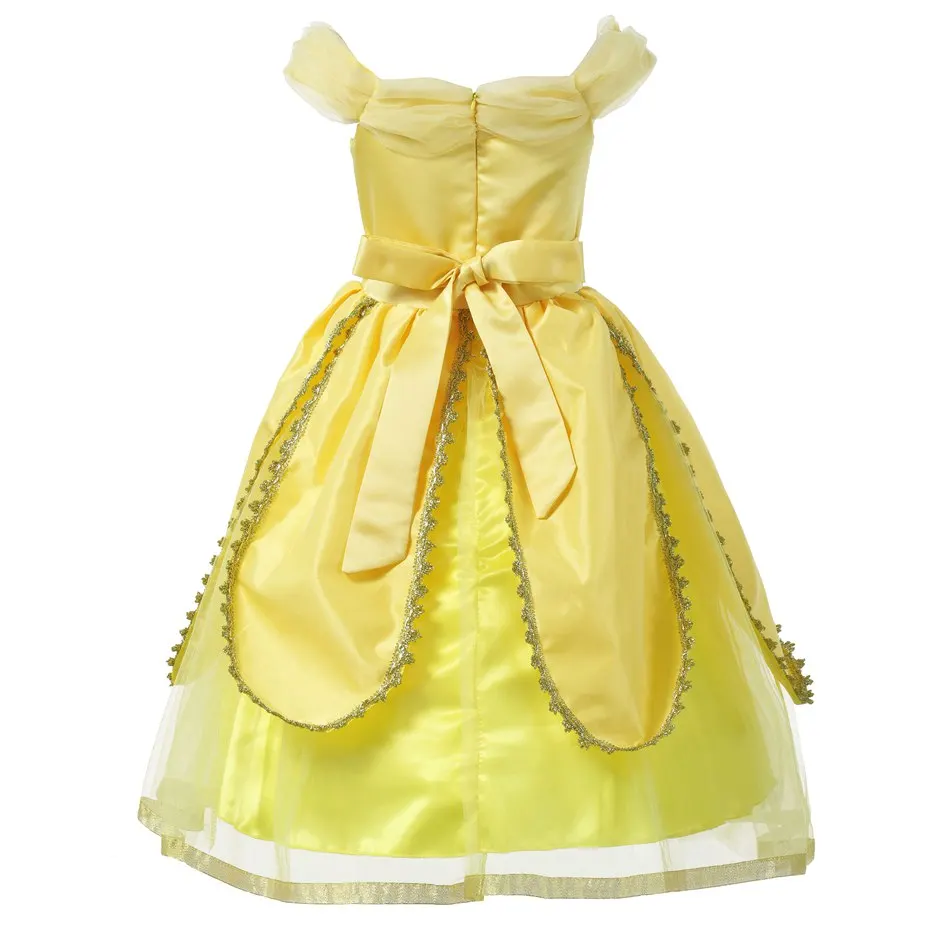 Belle Princess Dress Girl Cosplay Beauty and the Beast Costume Kids Floral Yellow Party Birthday Halloween Children's Clothing