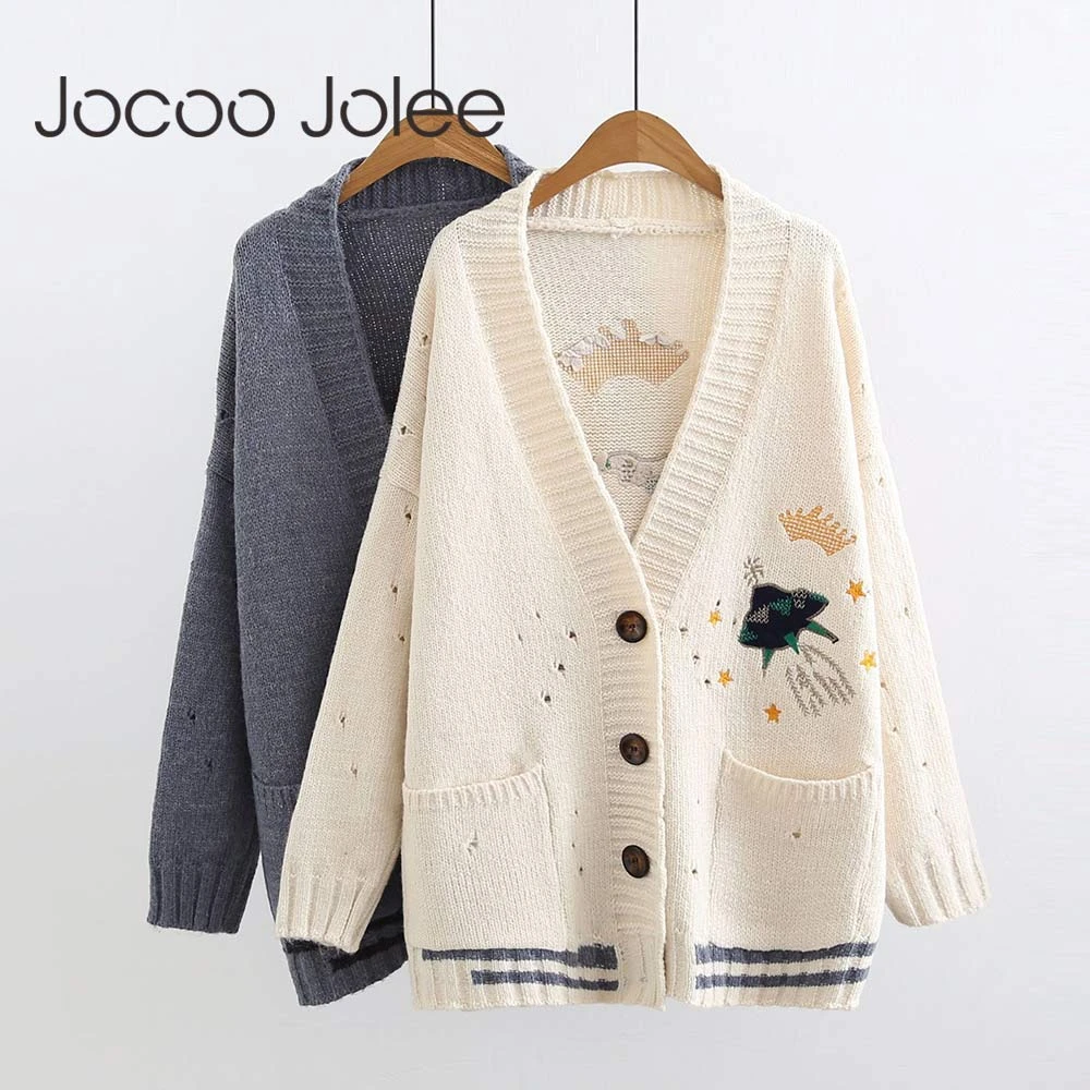 Женский однобортный Кардиган Jocoo Jolee повседневный вязаный кардиган с вышивкой