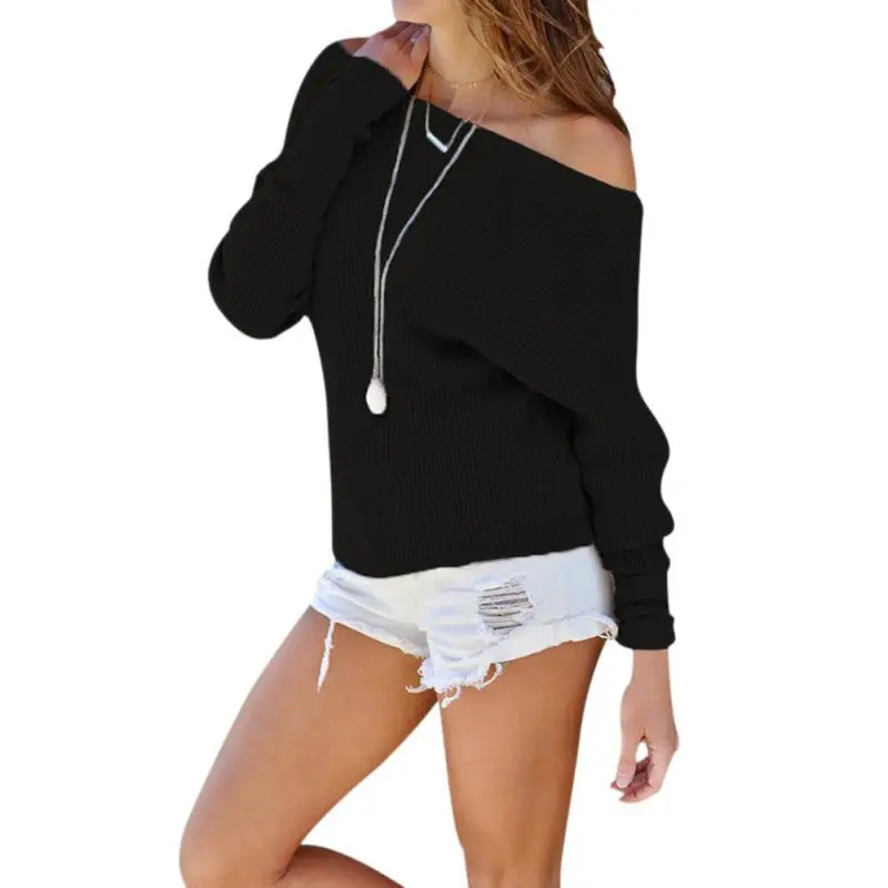 *Off Shoulder Sweater Long Sleeve White Pullovers Female 2019 Autumn Casual Solid Slash Neck Sweaters Women Clothing* | Женская одежда
