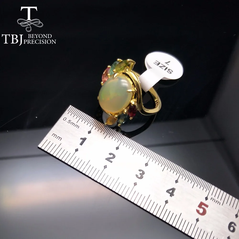 TBJ, натуральный Эфиопский цветной опал Овальный 10*12 мм с турмалиновым драгоценным камнем кольцо из стерлингового серебра 925 пробы для женщин с подарочной коробкой