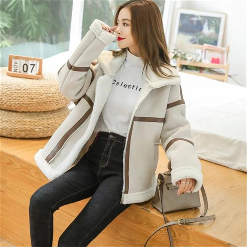 Новая замшевая куртка новая толстая одежда из овечьей шкуры короткое пальто с