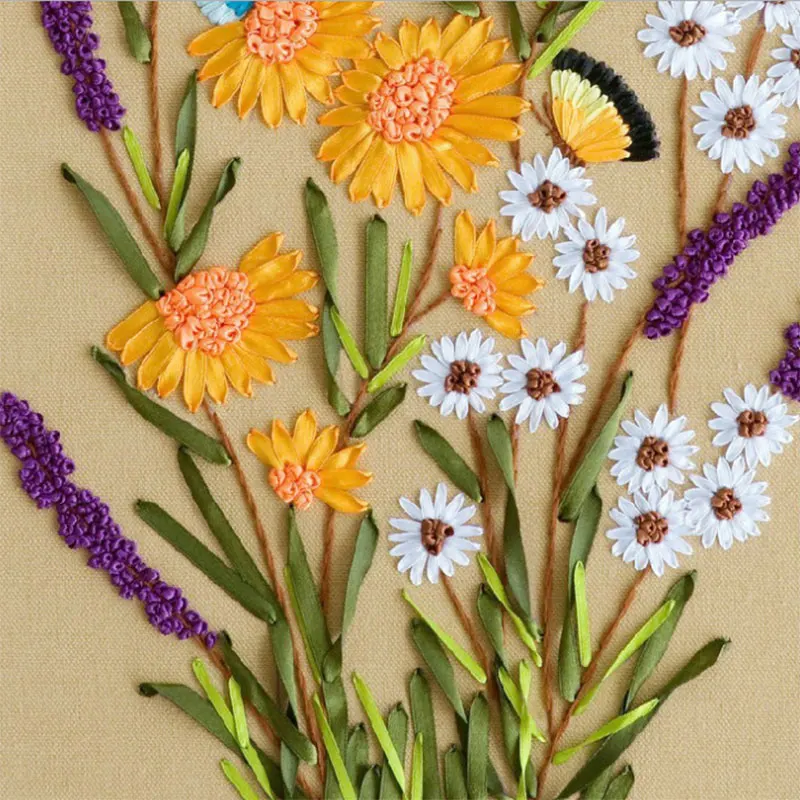butterfly and flowers stitch kit needlework 3D diamond Ribbon DIY embroidery painting craft gift wall stickers home decor | Дом и сад