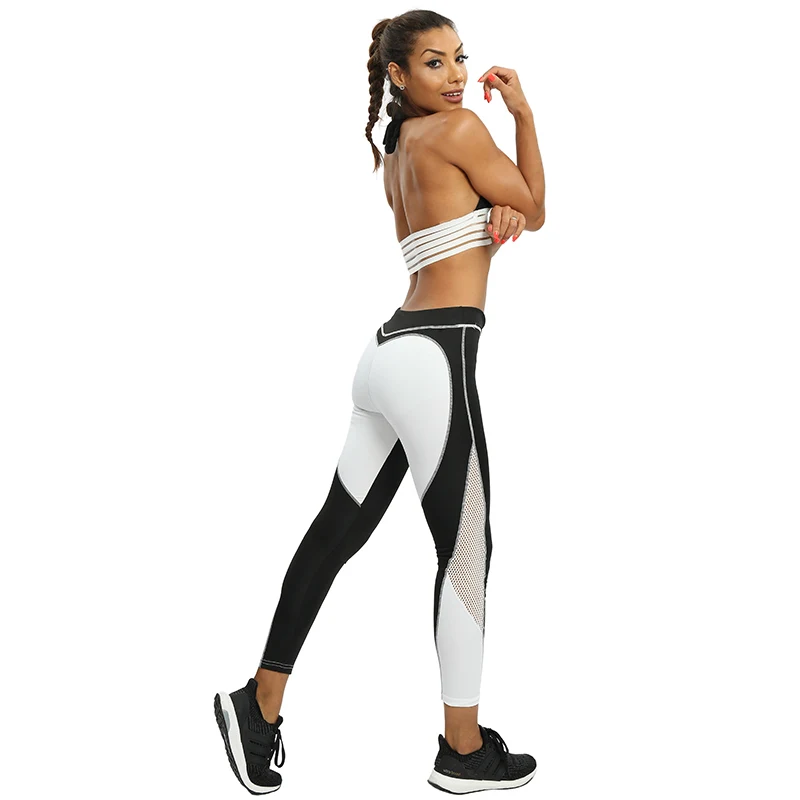 Женские легинсы CHRLEISURE с высокой талией черно белые лоскутные спортивные для
