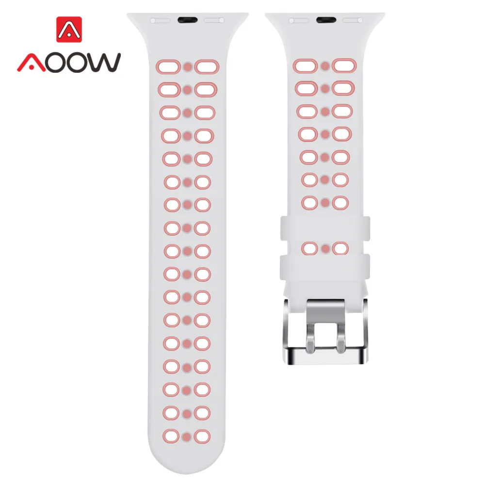 White pink Силиконовый спортивный ремешок для часов Apple Watch 4 40 мм 44 мм 38 мм 42 мм с пряжкой дышащий браслет с отверстиями ремешок для iwatch 1 2 3 - Цвет ремешка: White pink